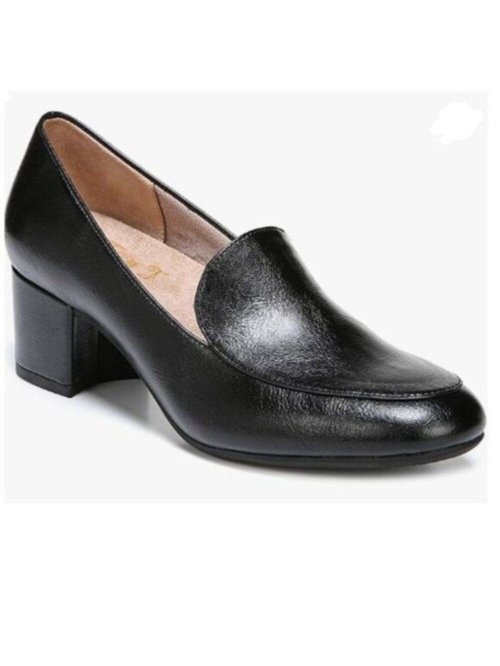 FOWT Black Two Toned Side V Cut Loafers Round Toe Mid Chunky Heel Pumps Shoes
